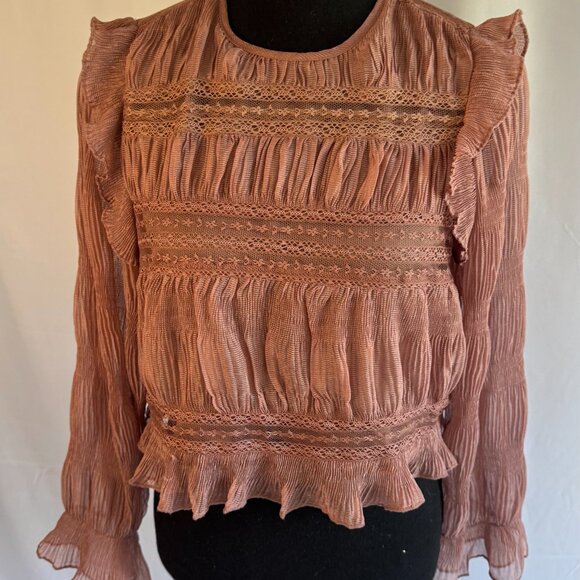VESTIQUE Boho Dusty Rose Lace Ruffle Blouse Boutique Small 0373 - Picture 7 of 11
